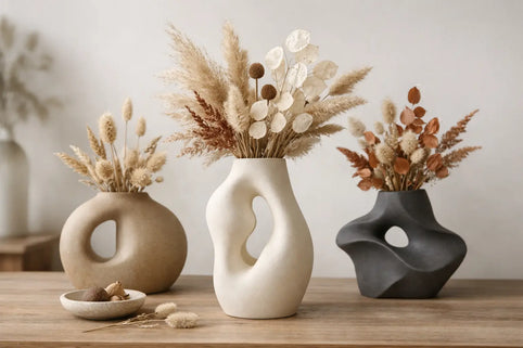 Sculpturale vaas voor droogbloemen kiezen