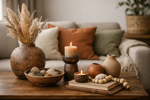 Aardetinten woonaccessoires combineren thuis