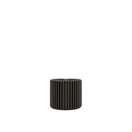 Black ribbed candle holder on a white background