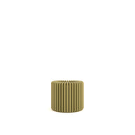 Green ribbed cylindrical stool on a white background