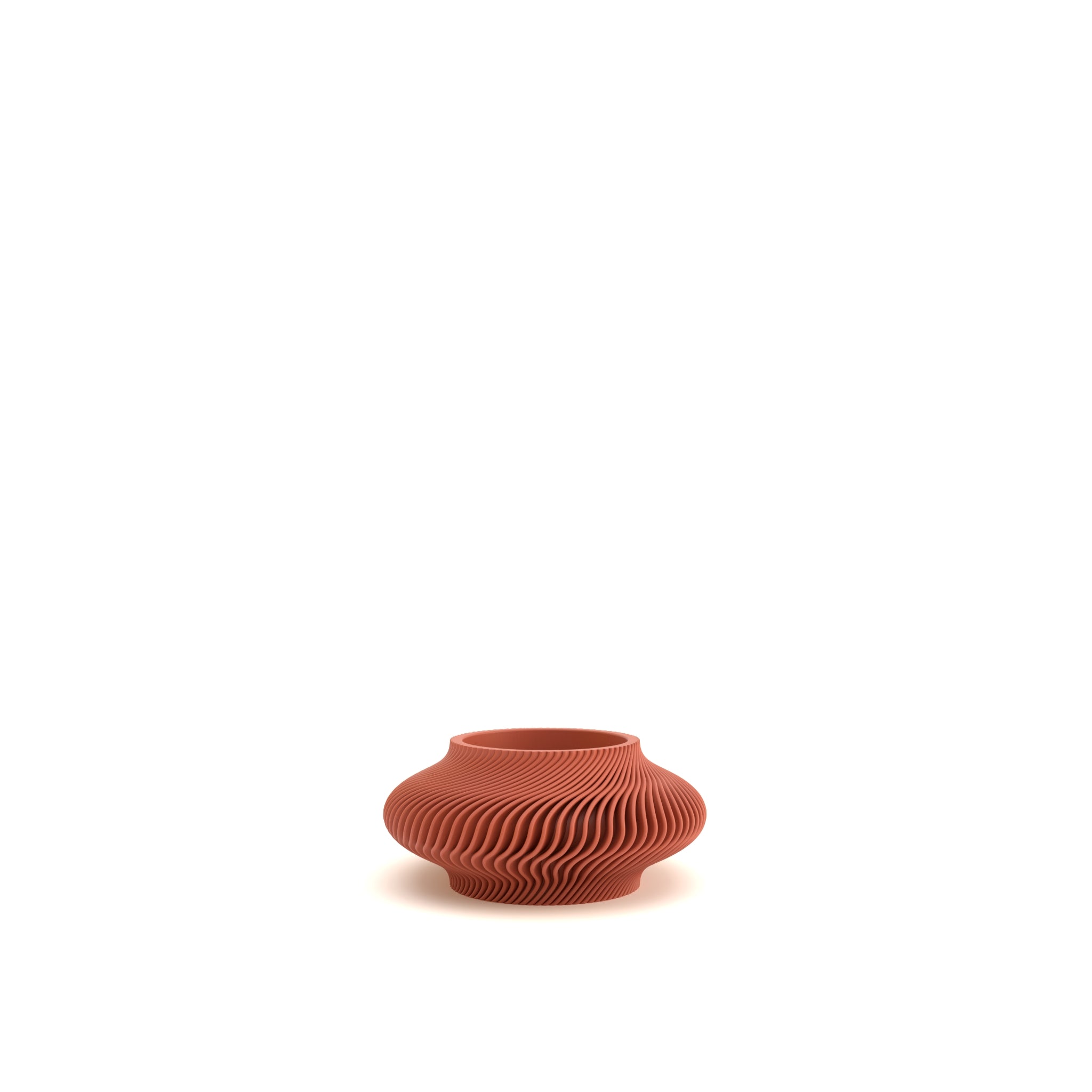 Terracotta vase with textured surface on a white background