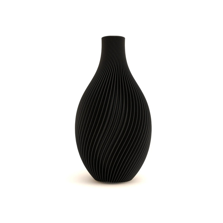Black textured vase on a white background