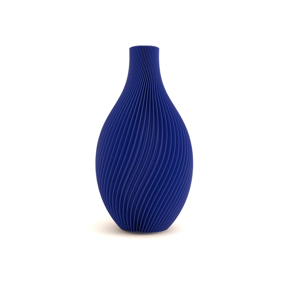 Blue textured vase on a white background