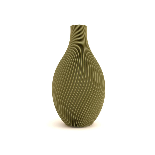 Green textured vase on a white background