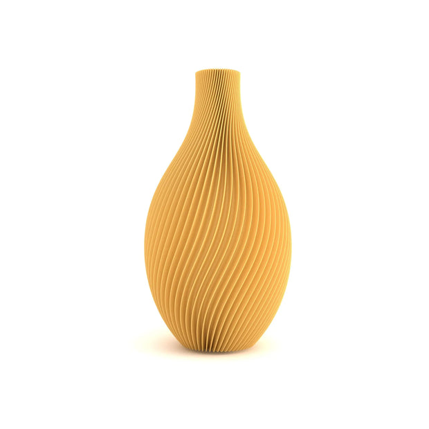 Yellow textured vase on a white background