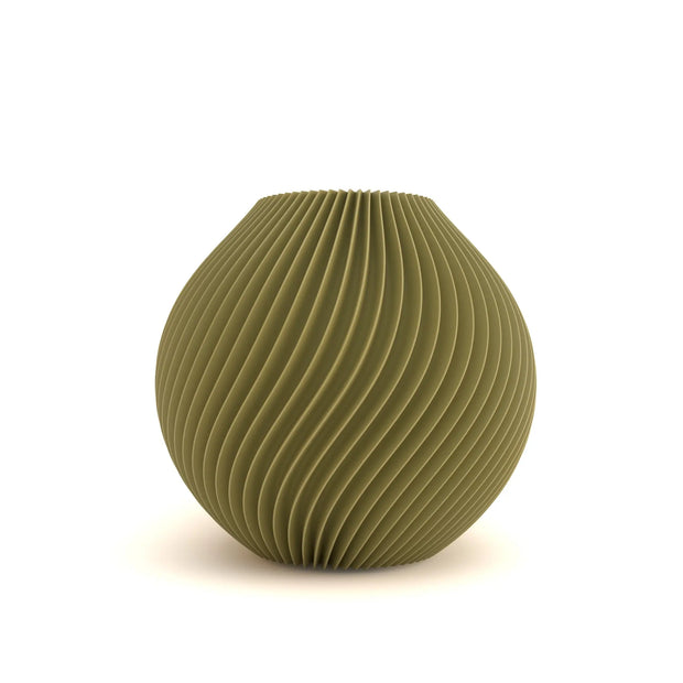 Green textured vase on a white background