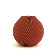Red ribbed vase on a white background