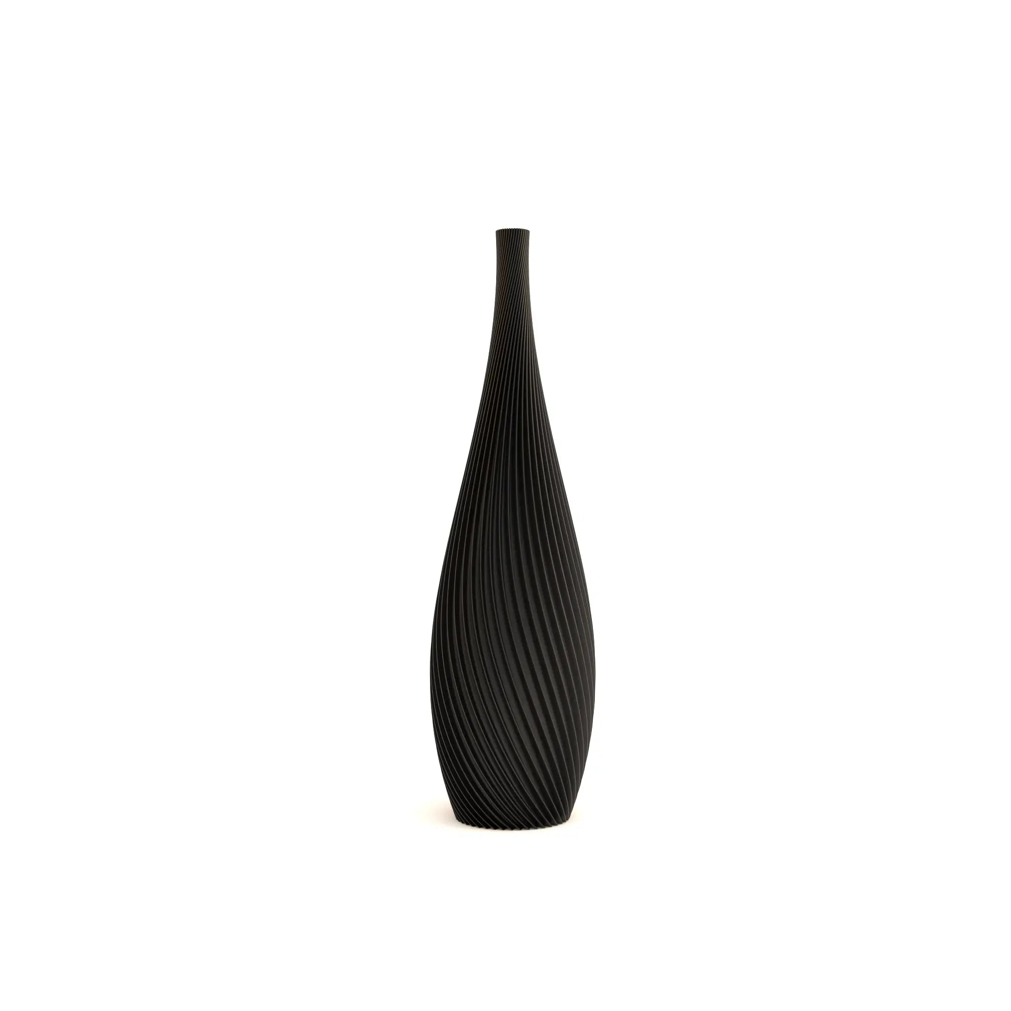 Black textured vase on a white background