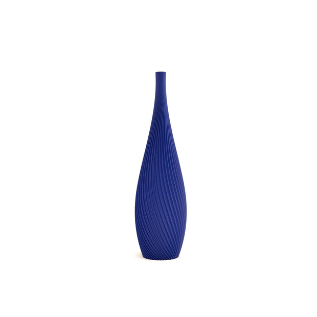 Blue textured vase on a white background