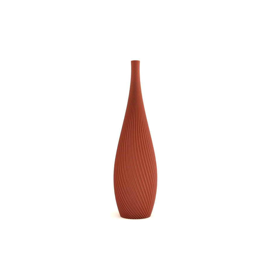 Reddish-brown textured vase on a white background