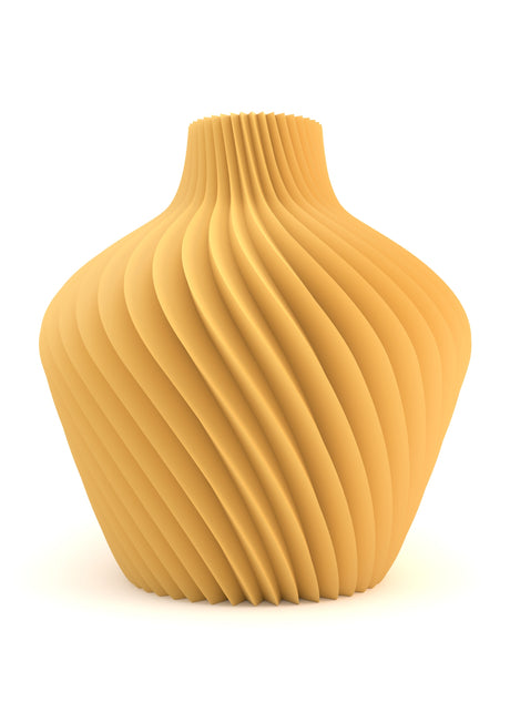 Yellow textured vase on a white background