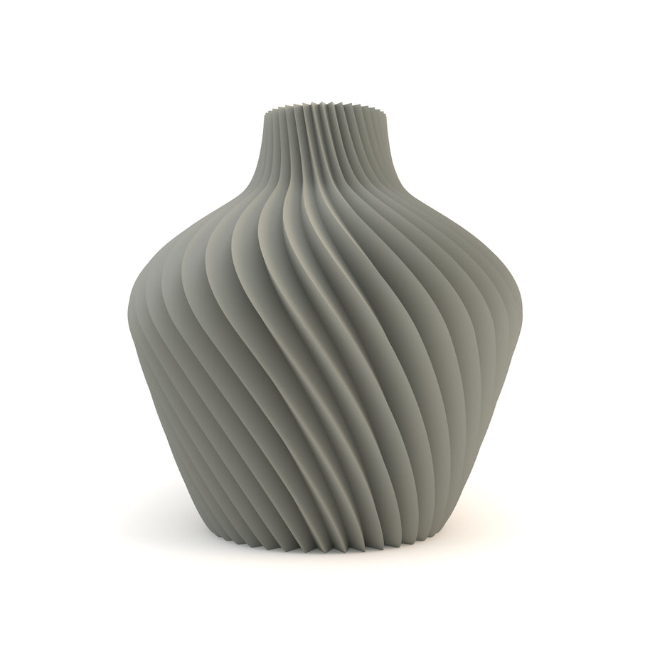 Gray ribbed vase on a white background