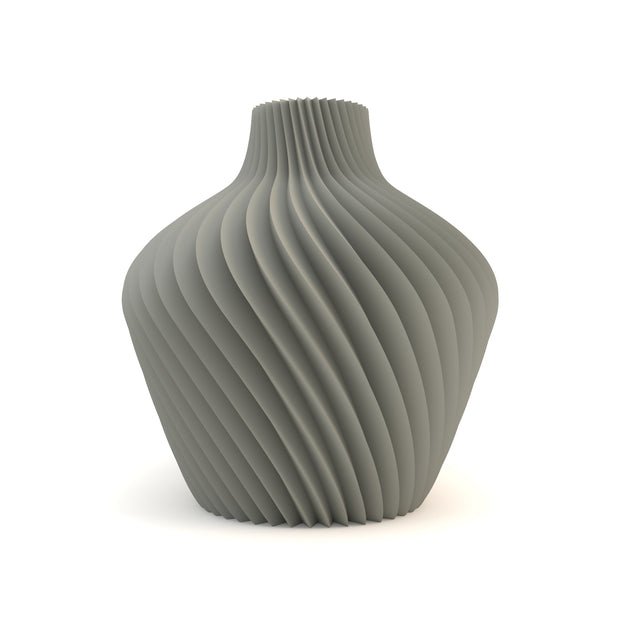 Gray ribbed vase on a white background
